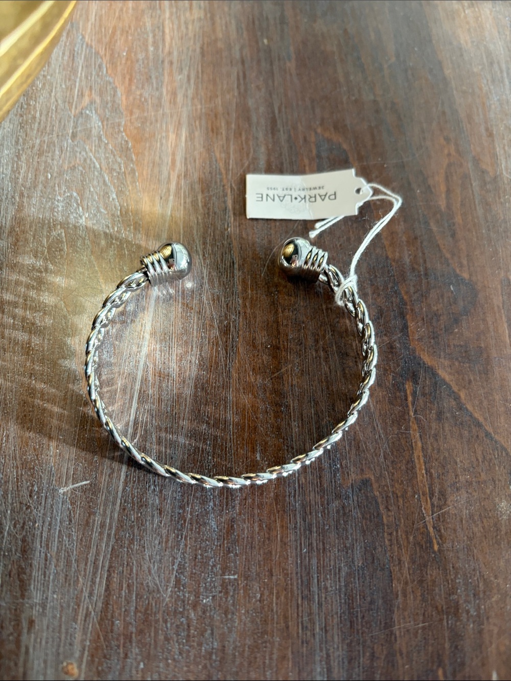 Park Lane Silver-Tone Braided Open Cuff Bracelet with Gold Accents